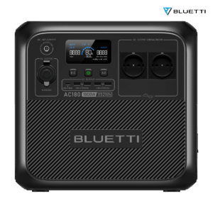 BLUETTI AC180, przedni panel, wyświetlacz i gniazda stacji zasilania