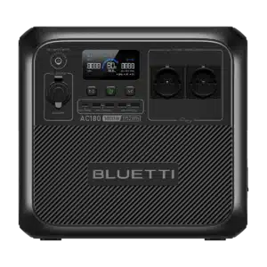 BLUETTI AC180, przedni panel, wyświetlacz i gniazda stacji zasilania