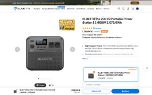 Zrzut ekranu oficjalnej strony BLUETTI z ofertą modelu Elite 200 V2