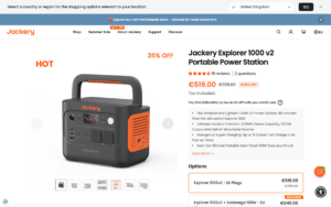 Zrzut ekranu oficjalnej strony Jackery z ofertą modelu Explorer 1000 v2