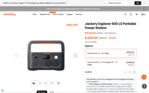 Zrzut ekranu oficjalnej strony Jackery z ofertą modelu Explorer 500 v2