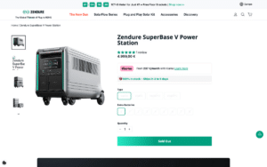 Zrzut ekranu oficjalnej strony Zendure z ofertą modelu SuperBase V